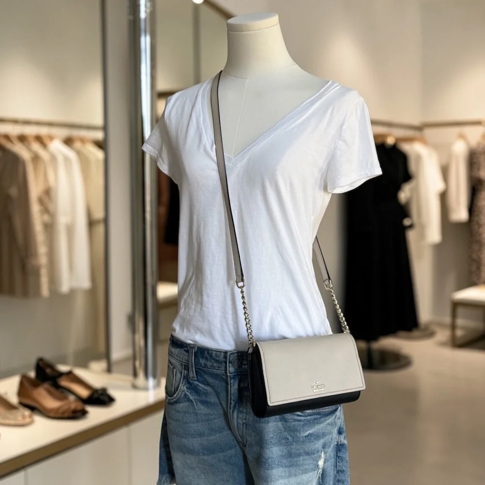 Kate Spade Cameron Street Corin Two-Tone Cream and Black Chain Crossbody Bag - Picture 12 of 12
